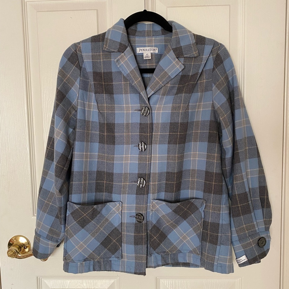 Checkered blue wool Pendleton blazer